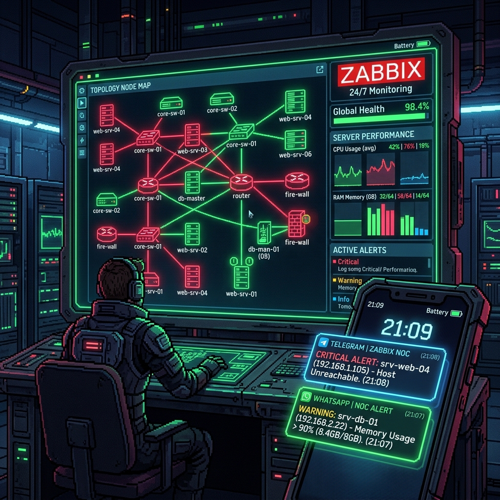 Monitoreo Zabbix 24/7 - Topología y Alertas
